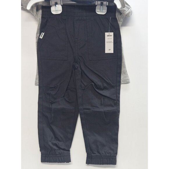 DKNY Size 3T Set Of 3, Plaid Blue Vest/ Black Pants/ Grey Long Sleeve Printed - Picture 3 of 9